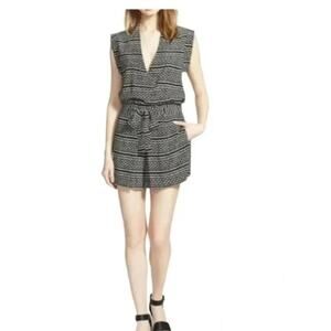 Madewell Printed 100% Silk Kimono V-Neck Belted Romper‎ Tidal Wave Size Small